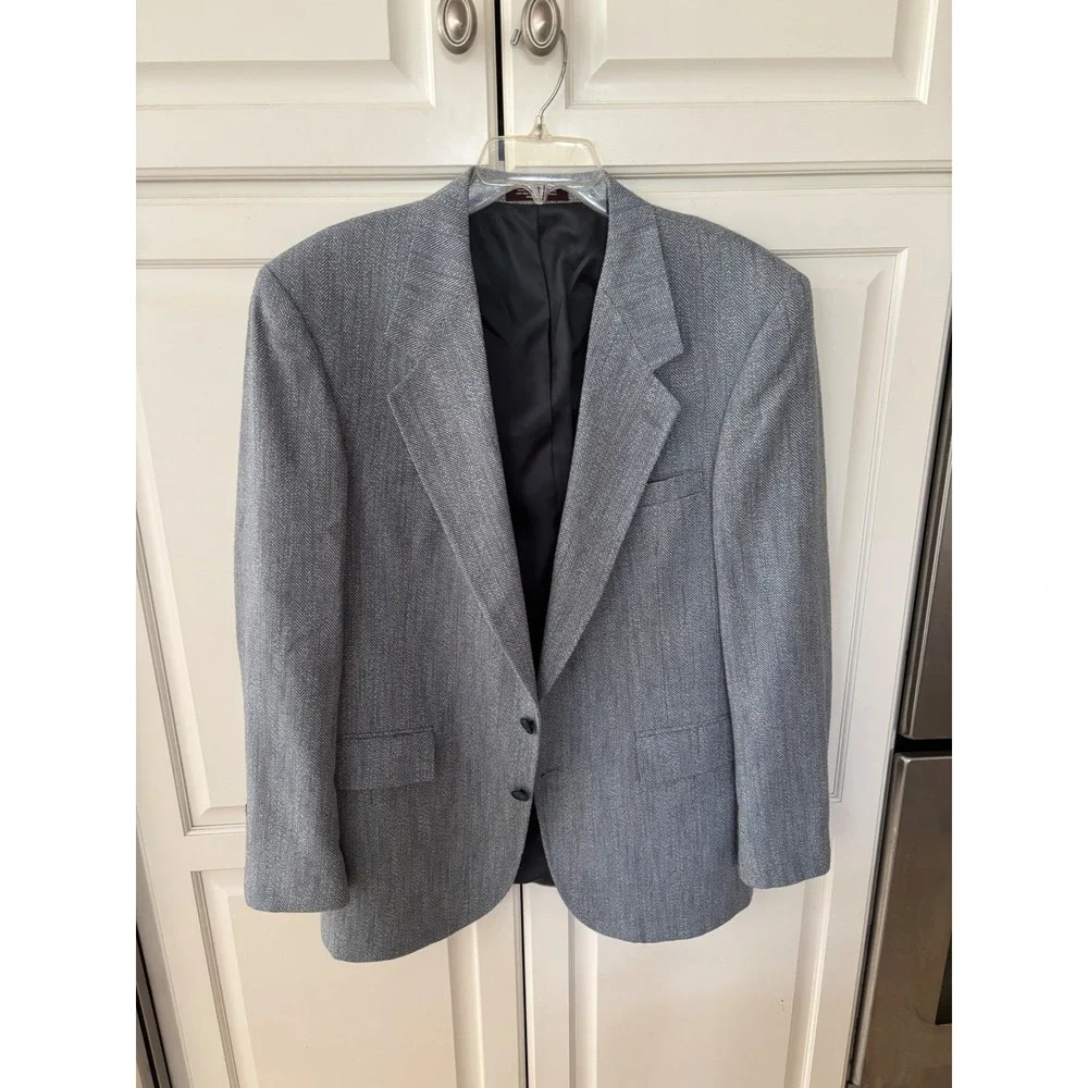 Evan-Picone Vintage‎ Grey Herringbone Blazer Sport Coat Made in USA Mens